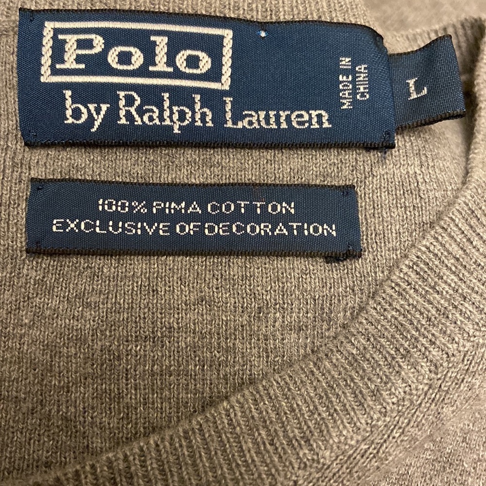 Polo by Ralph Lauren Gray V Neck Sleeveless Pullover Sweater Size Large. - Picture 3 of 5